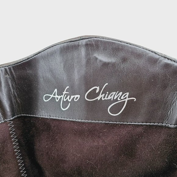 Arturo Chiang Falicity Tall Knee Boots 7.5 M Brown Leather Snakeskin Gold Zipper - Picture 2 of 16